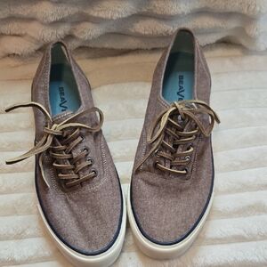 SeaVees Brown Canvas Low-Top Sneakers with Navy Trim